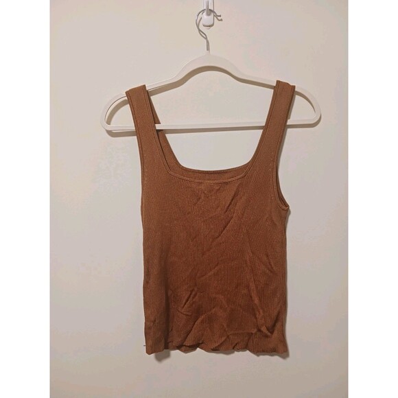 Madewell Maclaine Brown‎ Shimmer Ribbed Tank Top Size M - Picture 2 of 6